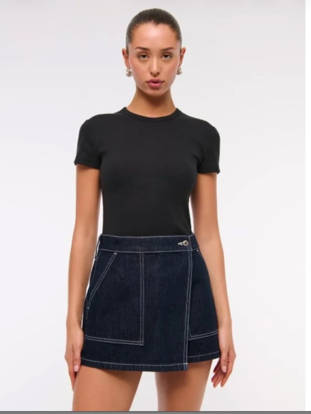 Abercrombie & Fitch Denim Wrap Mini Skirt 24 Dark Wash Contrast Stitch